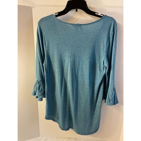 One world stripes blue white flare large Rayon blend rn#119794 - Picture 1 of 7